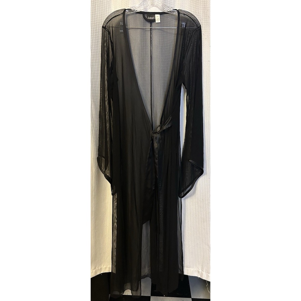 Fredericks of Hollywood Sheer Black Bell Sleeve Robe L/XL Side Slits Mob Wife